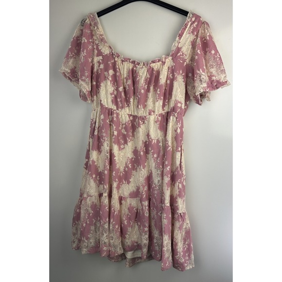 Torrid Mini Two Tone Lace Tiered Babydoll Dress Plus Size 2 2X Milkmaid Coquette - Picture 9 of 15